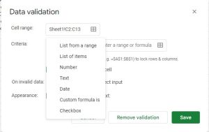 كيفية إضافة قائمة منسدلة في جداول بيانات Google و Excel معايير Google